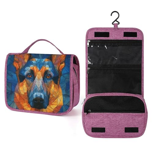 Reise-Kulturbeutel für Damen, Motiv: Schäferhund im geometrischen Mosaik-Stil, zum Aufhängen, Make-up-Organizer mit Haken für Shampoo Reise-Kulturbeutel für Damen, Motiv: Schäferhund im geometrischen Mosaik-Stil, zum Aufhängen, Make-up-Organizer mit Haken für Shampoo von Jubonexis