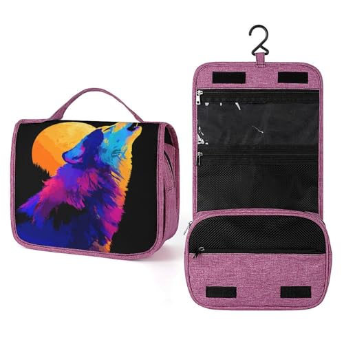 Reise-Kulturbeutel für Damen, Motiv: Wolf heulender Mond, zum Aufhängen, Make-up-Organizer mit Haken für Shampoo Reise-Kulturbeutel für Damen, Motiv: Wolf heulender Mond, zum Aufhängen, Make-up-Organizer mit Haken für Shampoo von Jubonexis