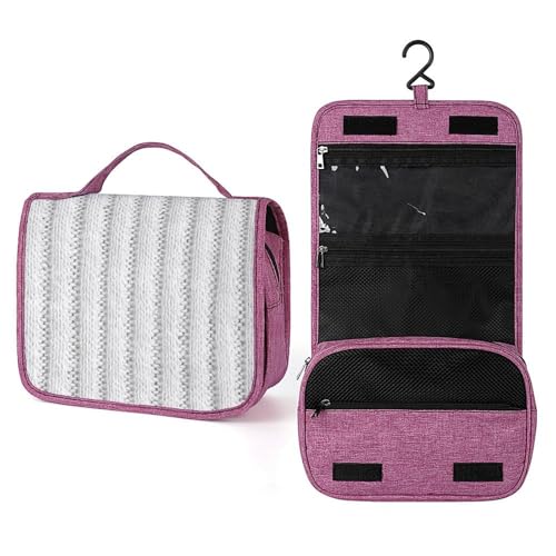 Reise-Kulturbeutel für Damen, gestrickter Stoff mit Streifen, zum Aufhängen, Make-up-Organizer mit Haken für Shampoo, Weiß Reise-Kulturbeutel für Damen, gestrickter Stoff mit Streifen, zum Aufhängen, Make-up-Organizer mit Haken für Shampoo, Weiß von Jubonexis