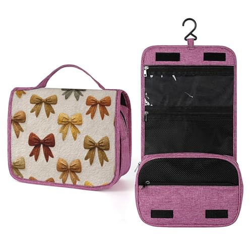 Reise-Kulturbeutel für Damen, mit Schleife, zum Aufhängen, Make-up-Organizer mit Haken für Shampoo, Beige / Goldbraun Reise-Kulturbeutel für Damen, mit Schleife, zum Aufhängen, Make-up-Organizer mit Haken für Shampoo, Beige / Goldbraun von Jubonexis