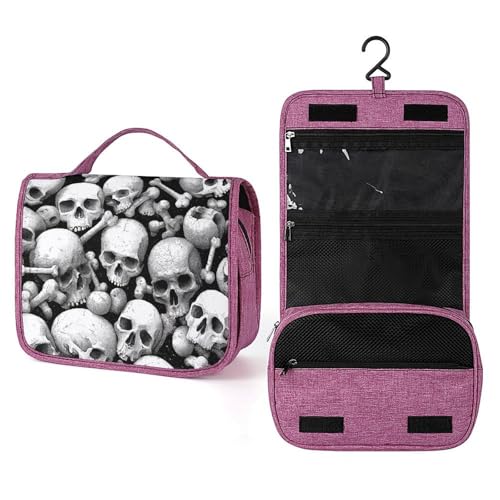 Reise-Kulturbeutel für Damen, mit Totenköpfen und Knochen, zum Aufhängen, Make-up-Organizer mit Haken für Shampoo, Schwarz und Weiß Reise-Kulturbeutel für Damen, mit Totenköpfen und Knochen, zum Aufhängen, Make-up-Organizer mit Haken für Shampoo, Schwarz und Weiß von Jubonexis