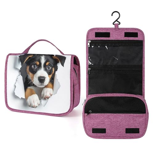 Reise-Kulturbeutel für Damen, niedlicher Welpe, der aus einem Loch schaut, zum Aufhängen, Make-up-Organizer mit Haken für Shampoo Reise-Kulturbeutel für Damen, niedlicher Welpe, der aus einem Loch schaut, zum Aufhängen, Make-up-Organizer mit Haken für Shampoo von Jubonexis