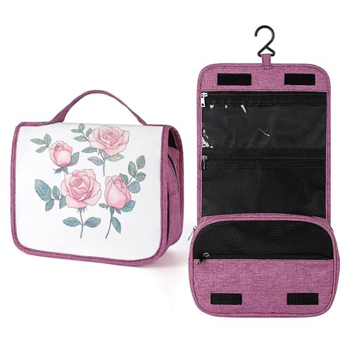 Reise-Kulturbeutel für Damen, niedlicher rosa Rosen, Make-up-Organizer mit Haken für Shampoo von Jubonexis