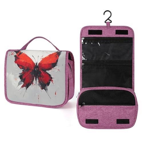 Reise-Kulturbeutel für Damen, roter Schmetterling, zum Aufhängen, Make-up-Organizer mit Haken für Shampoo Reise-Kulturbeutel für Damen, roter Schmetterling, zum Aufhängen, Make-up-Organizer mit Haken für Shampoo von Jubonexis