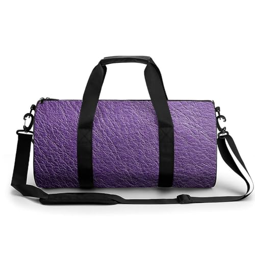Reise-Turnbeutel mit Ledertextur, für Damen und Herren, zylindrisch, Sporttasche, Workout-Tasche mit Schultergurt, Violett von Jubonexis