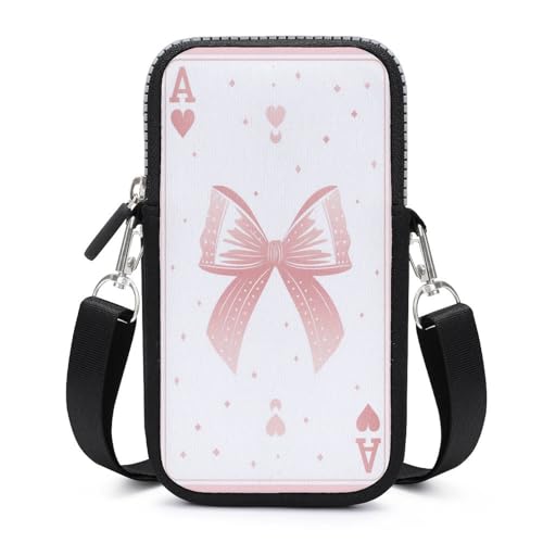 Rosa Karte mit Schleife Girly Style Crossbody Handytasche Smartphone Tasche mit verstellbarem Riemen Rosa Karte mit Schleife Girly Style Crossbody Handytasche Smartphone Tasche mit verstellbarem Riemen von Jubonexis