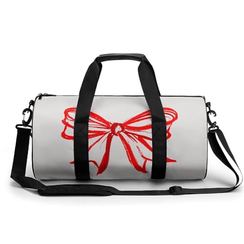 Simple Pure Red Line Sporttasche mit Schleife, für Damen und Herren, zylindrische Reisetasche, Sporttasche, Workout-Tasche mit Schultergurt von Jubonexis