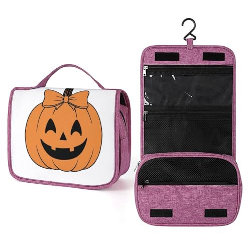 Simplistic Jack-o'Laterne Kürbis mit Schleife, Reise-Kulturbeutel für Damen, hängender Make-up-Organizer mit Haken für Shampoo Simplistic Jack-o'Laterne Kürbis mit Schleife, Reise-Kulturbeutel für Damen, hängender Make-up-Organizer mit Haken für Shampoo von Jubonexis
