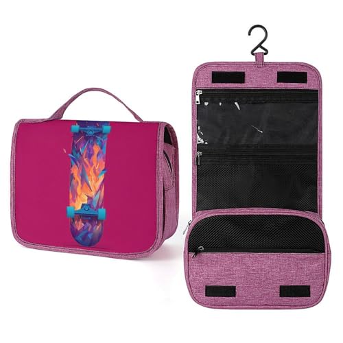 Skateboard-Kulturbeutel für Damen, minimalistisch, abstrakt, zum Aufhängen, Make-up-Organizer mit Haken für Shampoo von Jubonexis