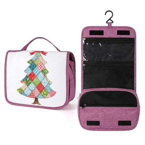 Skurrile Kulturbeutel mit Weihnachtsbaum-Patchwork-Motiv, Stoff, Reise-Kulturbeutel für Damen, hängender Make-up-Organizer mit Haken für Shampoo Skurrile Kulturbeutel mit Weihnachtsbaum-Patchwork-Motiv, Stoff, Reise-Kulturbeutel für Damen, hängender Make-up-Organizer mit Haken für Shampoo von Jubonexis