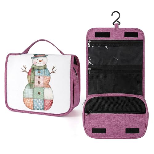 Skurriler Schneemann-Patchwork-Steppstoff, Reise-Kulturbeutel für Damen, hängender Make-up-Organizer mit Haken für Shampoo Skurriler Schneemann-Patchwork-Steppstoff, Reise-Kulturbeutel für Damen, hängender Make-up-Organizer mit Haken für Shampoo von Jubonexis