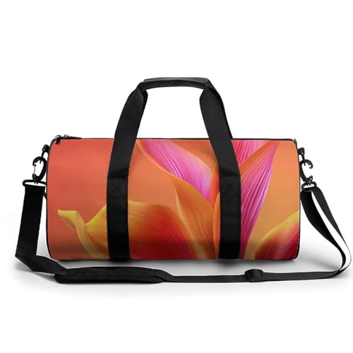 Sporttasche mit abstraktem Blumenmuster, für Damen und Herren, zylindrisch, mit Schultergurt, Orange von Jubonexis