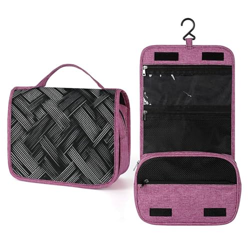 White Line Art auf schwarzer Reise-Kulturbeutel für Damen, hängender Make-up-Organizer mit Haken für Shampoo White Line Art auf schwarzer Reise-Kulturbeutel für Damen, hängender Make-up-Organizer mit Haken für Shampoo von Jubonexis