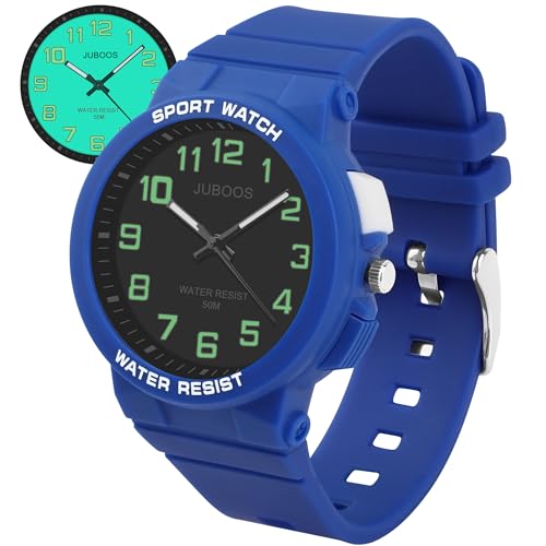 Juboos Armbanduhr Kinder,Kinderuhr Jungen Mädchen Analog Quartz Uhr mit Armbanduhr Licht 50M Wasserdicht Outdoor Sports Jugend Uhr 7-16 (Dark Blau) von Juboos