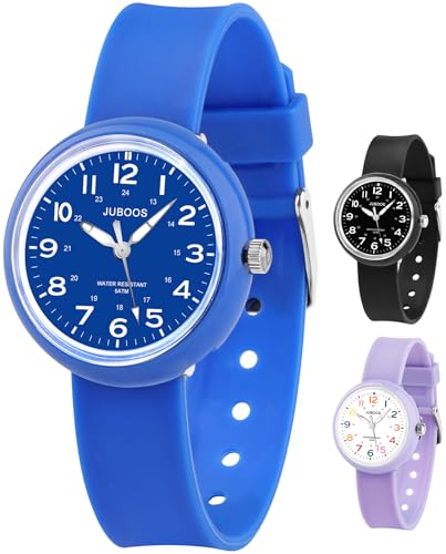 Juboos Kinderuhr Madchen, Armbanduhr Mädchen Junge Zeit Lernen Wasserdicht 3ATM,Uhr Kinder Analog 5-15 (Dunkelblau) von Juboos