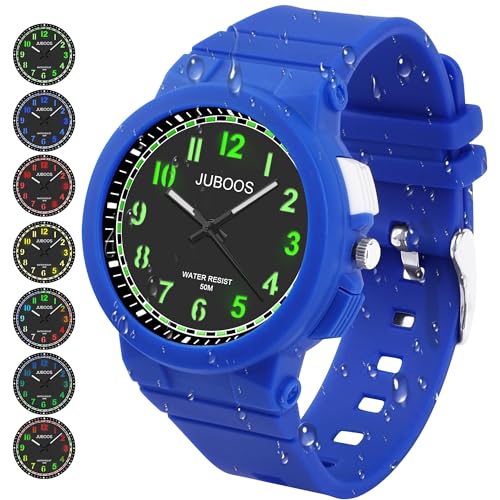 Juboos Neue 7-Farbige Kinderuhren, Kinderuhr Jungen Mädchen Analog Quartz Uhr mit Armbanduhr Kautschuk Wasserdicht Outdoor Sports Uhren 5-16 (Hellblau) von Juboos