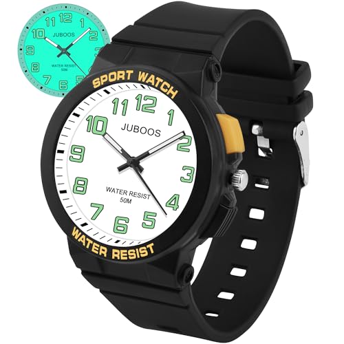 Juboos Armbanduhr Kinder,Kinderuhr Jungen Mädchen Analog Quartz Uhr mit Armbanduhr Licht 50M Wasserdicht Outdoor Sports Jugend Uhr 7-16 (schwarz weiß) von Juboos