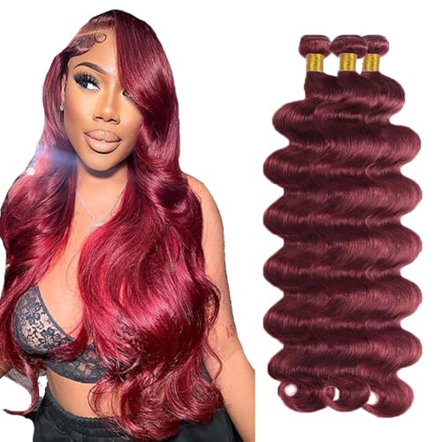Jucames Body Wave Echthaar-Extensions, Nr. 99j, doppelt genäht, unbehandeltes Echthaar, 3 Bündel, insgesamt 150 g, Burgunderrot, für Damen, 45,7 cm, 50,8 cm, 55,8 cm, 55,9 cm Jucames Body Wave Echthaar-Extensions, Nr. 99j, doppelt genäht, unbehandeltes Echthaar, 3 Bündel, insgesamt 150 g, Burgunderrot, für Damen, 45,7 cm, 50,8 cm, 55,8 cm, 55,9 cm von Jucames
