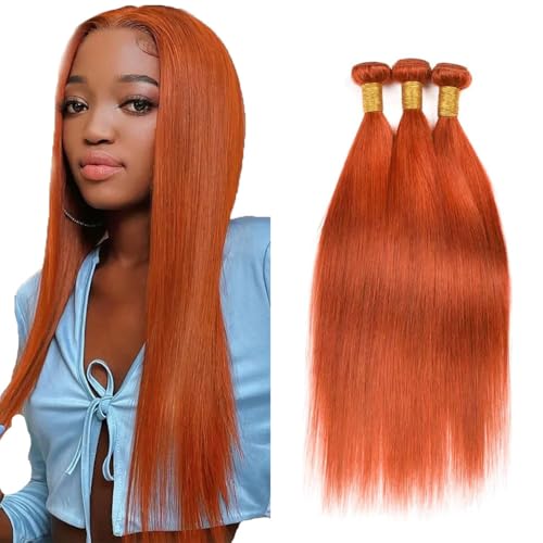 Jucames Echthaar-Bündel, glatt, doppelt genäht, unbehandeltes Echthaar, 1 Bündel, 50 g, insgesamt 150 g, kupferrot, für Damen, 35,6 cm, 40,6 cm, 45,7 cm, 45,7 cm, Nr. 350 Jucames Echthaar-Bündel, glatt, doppelt genäht, unbehandeltes Echthaar, 1 Bündel, 50 g, insgesamt 150 g, kupferrot, für Damen, 35,6 cm, 40,6 cm, 45,7 cm, 45,7 cm, Nr. 350 von Jucames
