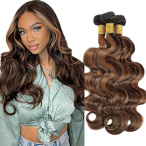 Jucames Echthaar Tressen Bündel Body Wave Human Hair Extension 3 Bundles 100% Unprocessed Virgin Remy Brazilian Haartressen Double Weft Highlight braun Color for Woman 30 32 34 Inch Jucames Echthaar Tressen Bündel Body Wave Human Hair Extension 3 Bundles 100% Unprocessed Virgin Remy Brazilian Haartressen Double Weft Highlight braun Color for Woman 30 32 34 Inch von Jucames