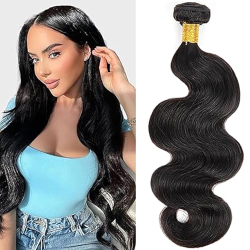 Jucames Echthaar Tressen Bündel Body Wave Human Hair Extension Single Bundles 100% Unprocessed Virgin Remy Brazilian Haartressen Double Weft Naturschwarz Color for Woman 34 Inch von Jucames