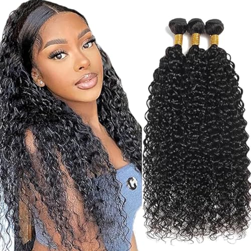 Jucames Echthaar Tressen Bündel Curly Wave Human Hair Extension 3 Bundles Unprocessed Remy Haartressen Double Weft Natural Black Color for Woman 20 20 20 Inch von Jucames