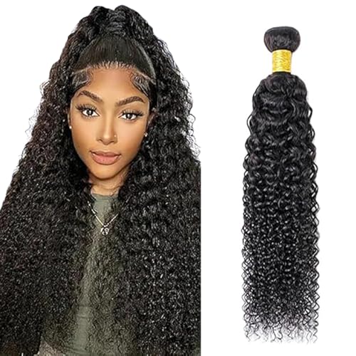 Jucames Echthaar Tressen Bündel Curly Wave Human Hair Extension Single Bundles 100% Unprocessed Virgin Remy Brazilian Haartressen Double Weft Naturschwarz Color for Woman 24 Inch von Jucames