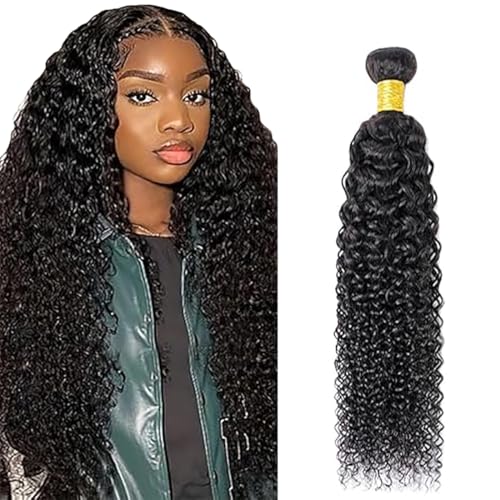Jucames Echthaar Tressen Bündel Curly Wave Human Hair Extension Single Bundles Unprocessed Remy Haartressen Double Weft Naturschwarz Color for Woman 34 Inch von Jucames