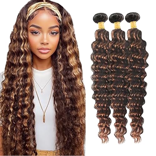 Jucames Echthaar Tressen Bündel Deep Wave Human Hair Extension 3 Bundles 100% Unprocessed Virgin Remy Brazilian Haartressen Double Weft Highlight braun Color for Woman 16 18 20 Inch Jucames Echthaar Tressen Bündel Deep Wave Human Hair Extension 3 Bundles 100% Unprocessed Virgin Remy Brazilian Haartressen Double Weft Highlight braun Color for Woman 16 18 20 Inch von Jucames
