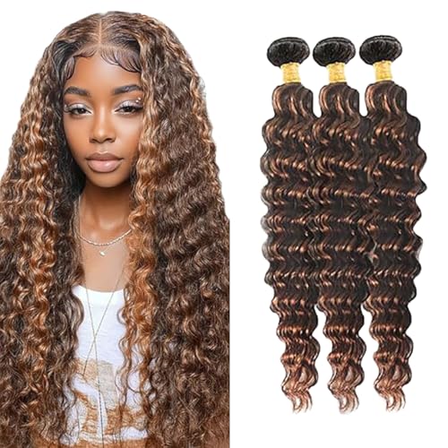 Jucames Echthaar Tressen Bündel Deep Wave Human Hair Extension 3 Bundles 100% Unprocessed Virgin Remy Brazilian Haartressen Double Weft Highlight braun Color for Woman 18 20 22 Inch Jucames Echthaar Tressen Bündel Deep Wave Human Hair Extension 3 Bundles 100% Unprocessed Virgin Remy Brazilian Haartressen Double Weft Highlight braun Color for Woman 18 20 22 Inch von Jucames