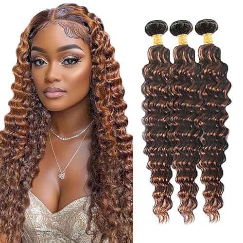 Jucames Echthaar Tressen Bündel Deep Wave Human Hair Extension 3 Bundles 100% Unprocessed Virgin Remy Brazilian Haartressen Double Weft Highlight braun Color for Woman 20 22 24 Inch Jucames Echthaar Tressen Bündel Deep Wave Human Hair Extension 3 Bundles 100% Unprocessed Virgin Remy Brazilian Haartressen Double Weft Highlight braun Color for Woman 20 22 24 Inch von Jucames