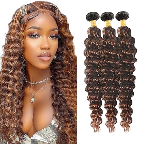 Jucames Echthaar Tressen Bündel Deep Wave Human Hair Extension 3 Bundles 100% Unprocessed Virgin Remy Brazilian Haartressen Double Weft Highlight braun Color for Woman 22 24 26 Inch Jucames Echthaar Tressen Bündel Deep Wave Human Hair Extension 3 Bundles 100% Unprocessed Virgin Remy Brazilian Haartressen Double Weft Highlight braun Color for Woman 22 24 26 Inch von Jucames