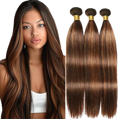 Jucames Echthaar Tressen Bündel Straight Human Hair Extension 3 Bundles 100% Unprocessed Virgin Remy Brazilian Haartressen Double Weft Highlight braun Color for Woman 14 16 18 Inch Jucames Echthaar Tressen Bündel Straight Human Hair Extension 3 Bundles 100% Unprocessed Virgin Remy Brazilian Haartressen Double Weft Highlight braun Color for Woman 14 16 18 Inch von Jucames