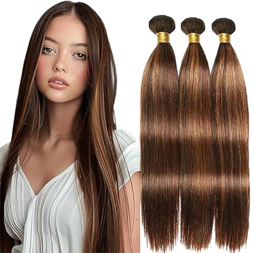 Jucames Echthaar Tressen Bündel Straight Human Hair Extension 3 Bundles 100% Unprocessed Virgin Remy Brazilian Haartressen Double Weft Highlight braun Color for Woman 20 22 24 Inch Jucames Echthaar Tressen Bündel Straight Human Hair Extension 3 Bundles 100% Unprocessed Virgin Remy Brazilian Haartressen Double Weft Highlight braun Color for Woman 20 22 24 Inch von Jucames