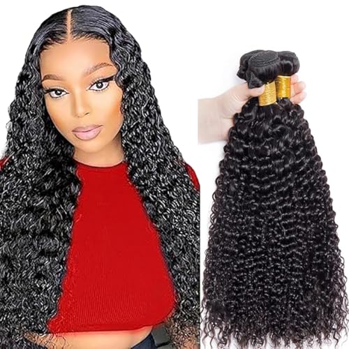 Jucames Echthaar Tressen Bündel Water Wave Human Hair Extension 3 Bundles Unprocessed Remy Haartressen Double Weft Naturschwarz Color for Woman 22 22 22 Inch von Jucames