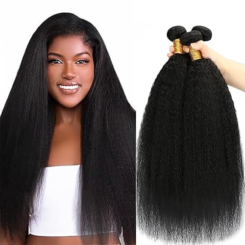 Jucames Echthaar Tressen Bündel Yaki Human Hair Extension 3 Bundles 100% Unprocessed Virgin Remy Brazilian Haartressen Double Weft Naturschwarz Color for Woman 20 20 20 Inch von Jucames