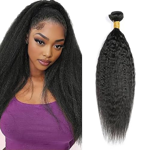 Jucames Echthaar Tressen Bündel Yaki Human Hair Extension Single Bundles 100% Unprocessed Virgin Remy Brazilian Haartressen Double Weft Naturschwarz Color for Woman 24 Inch von Jucames