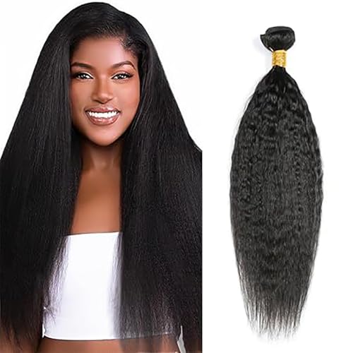 Jucames Echthaar Tressen Bündel Yaki Human Hair Extension Single Bundles 100% Unprocessed Virgin Remy Brazilian Haartressen Double Weft Naturschwarz Color for Woman 28 Inch von Jucames