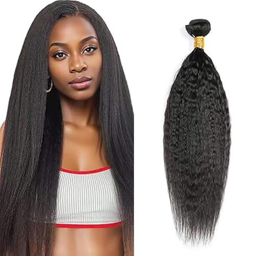 Jucames Echthaar Tressen Bündel Yaki Human Hair Extension Single Bundles 100% Unprocessed Virgin Remy Brazilian Haartressen Double Weft Naturschwarz Color for Woman 32 Inch von Jucames