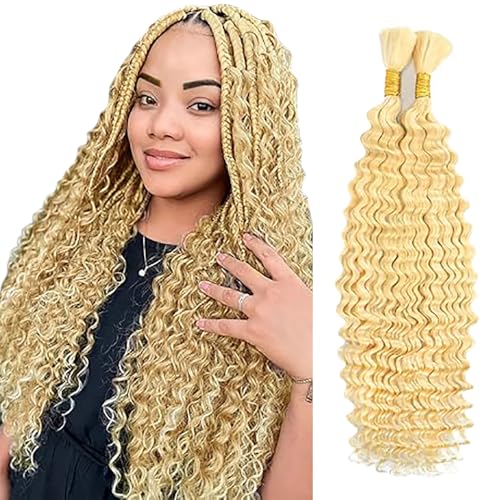 Jucames Echthaar Tressen Deep Wave Human Braiding Hair Extension Unprocessed Remy Haartressen No Weft #613 Blonde Color for Woman 14 14 Inch von Jucames