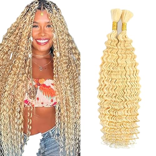 Jucames Echthaar Tressen Deep Wave Human Braiding Hair Extension Unprocessed Remy Haartressen No Weft #613 Blonde Color for Woman 26 26 Inch Jucames Echthaar Tressen Deep Wave Human Braiding Hair Extension Unprocessed Remy Haartressen No Weft #613 Blonde Color for Woman 26 26 Inch von Jucames