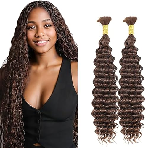 Jucames Echthaar Tressen Deep Wave Human Braiding Hair Extension Unprocessed Remy Haartressen No Weft Chocolate Brown Color for Woman 18 18 Inch Jucames Echthaar Tressen Deep Wave Human Braiding Hair Extension Unprocessed Remy Haartressen No Weft Chocolate Brown Color for Woman 18 18 Inch von Jucames