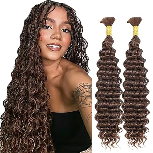 Jucames Echthaar Tressen Deep Wave Human Braiding Hair Extension Unprocessed Remy Haartressen No Weft Chocolate Brown Color for Woman 22 22 Inch von Jucames