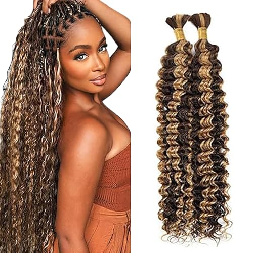 Jucames Echthaar Tressen Deep Wave Human Braiding Hair Extension Unprocessed Remy Haartressen No Weft Highlight Blonde Color for Woman 22 22 Inch von Jucames
