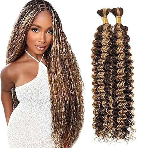 Jucames Echthaar Tressen Deep Wave Human Braiding Hair Extension Unprocessed Remy Haartressen No Weft Highlight Blonde Color for Woman 24 24 Inch Jucames Echthaar Tressen Deep Wave Human Braiding Hair Extension Unprocessed Remy Haartressen No Weft Highlight Blonde Color for Woman 24 24 Inch von Jucames