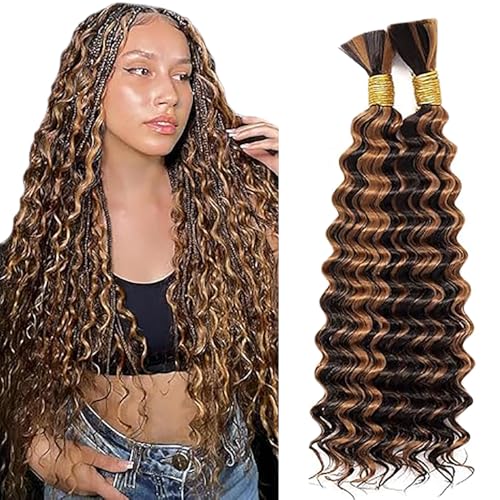 Jucames Echthaar Tressen Deep Wave Human Braiding Hair Extension Unprocessed Remy Haartressen No Weft Highlight Brown Color for Woman 20 20 Inch Jucames Echthaar Tressen Deep Wave Human Braiding Hair Extension Unprocessed Remy Haartressen No Weft Highlight Brown Color for Woman 20 20 Inch von Jucames