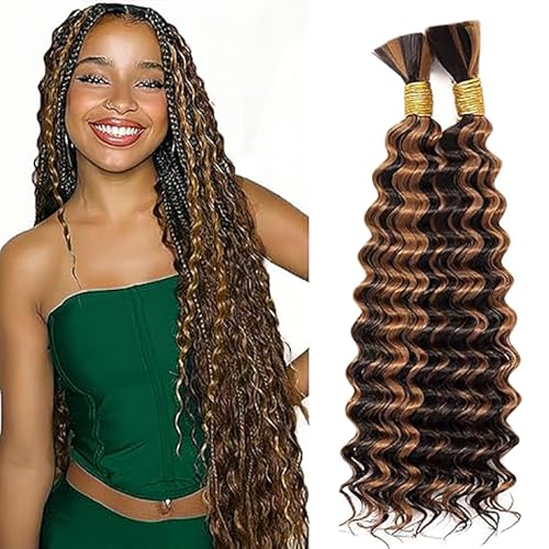 Jucames Echthaar Tressen Deep Wave Human Braiding Hair Extension Unprocessed Remy Haartressen No Weft Highlight Brown Color for Woman 24 24 Inch Jucames Echthaar Tressen Deep Wave Human Braiding Hair Extension Unprocessed Remy Haartressen No Weft Highlight Brown Color for Woman 24 24 Inch von Jucames