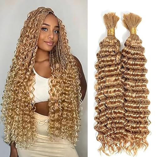 Jucames Echthaar Tressen Deep Wave Human Braiding Hair Extension Unprocessed Remy Haartressen No Weft Honey Blonde Color for Woman 18 18 Inch von Jucames