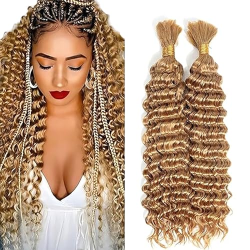 Jucames Echthaar Tressen Deep Wave Human Braiding Hair Extension Unprocessed Remy Haartressen No Weft Honey Blonde Color for Woman 22 22 Inch von Jucames