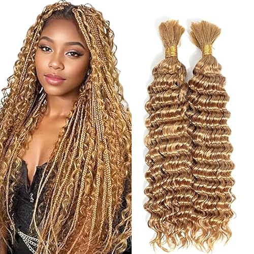 Jucames Echthaar Tressen Deep Wave Human Braiding Hair Extension Unprocessed Remy Haartressen No Weft Honey Blonde Color for Woman 26 26 Inch von Jucames